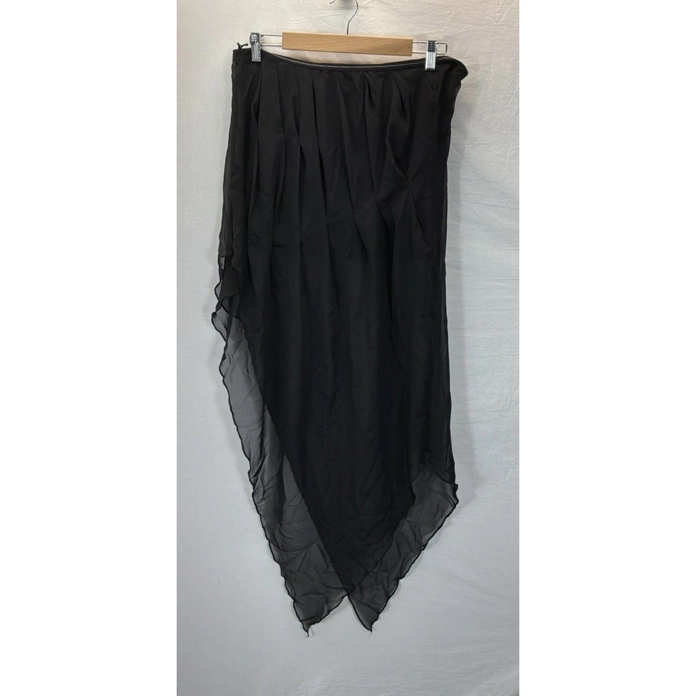 New ZARA Asymmetrical Sheer Black Pull On Skirt Sz L Fairy Goth Grunge Witchy